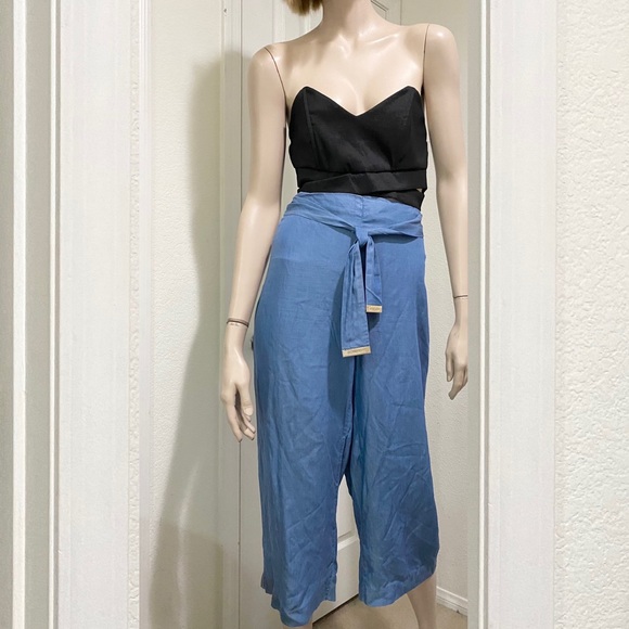 MICHAEL Michael Kors Chambray Lyocell Belted Casual Wide Leg  Capri Pants Size 8 - Picture 4 of 15